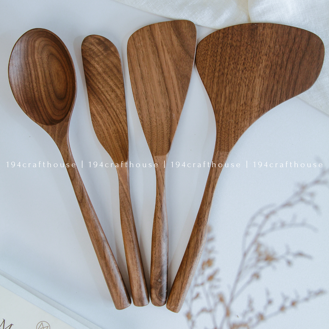 Walnut Wooden Spoon &amp; Spatula Set (Set of 4)