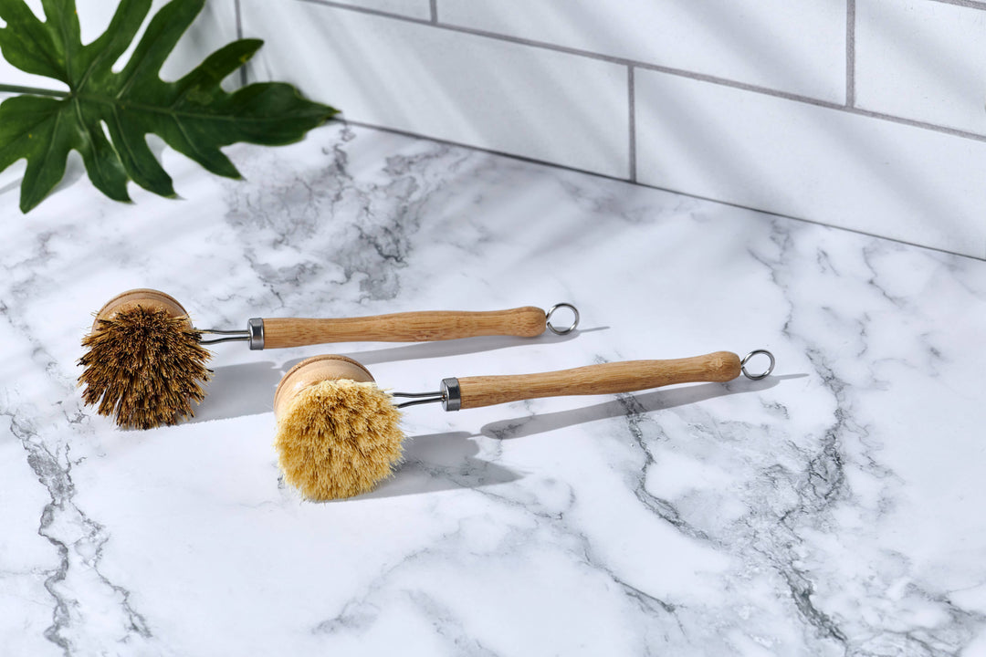 Long-Handle Wood &amp; Metal Dish Brush — Plastic-Free