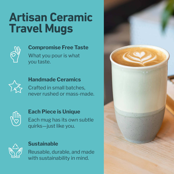 Mist Ceramic Travel Mug — 12 oz with Lid &amp; Sleeve
