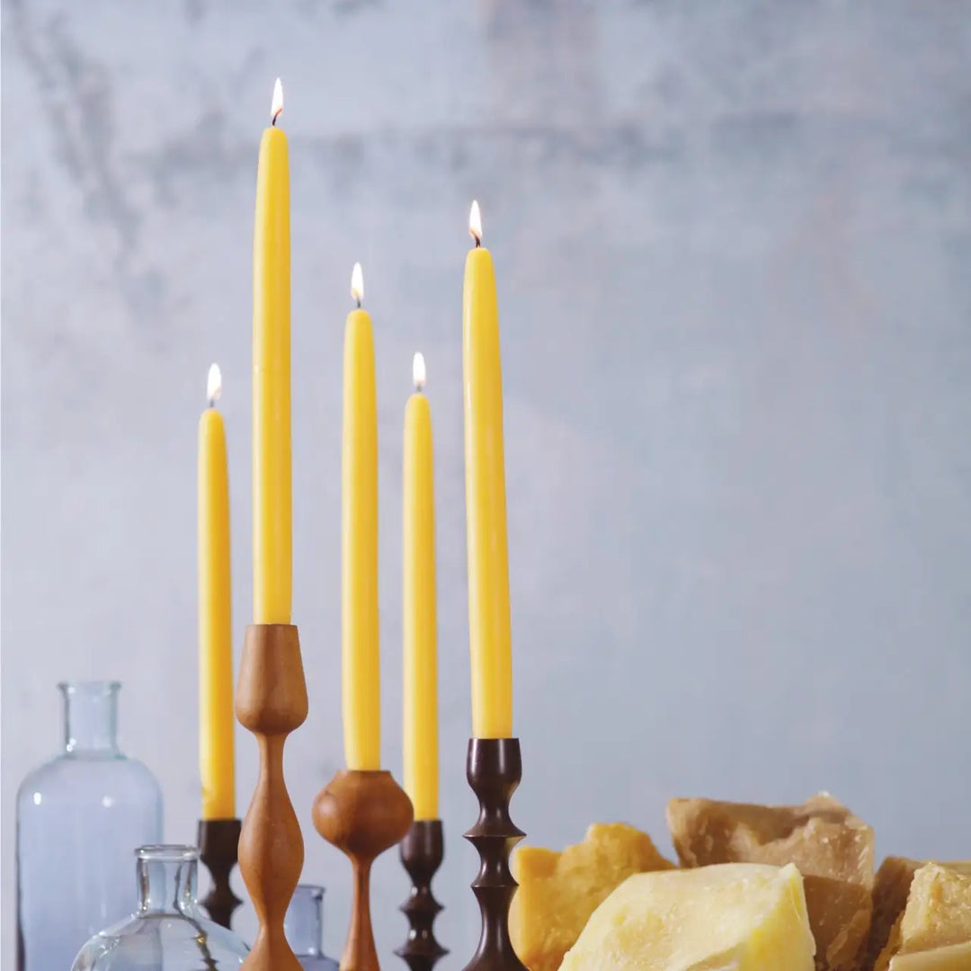 100% Pure Beeswax Taper Candles — Hand-Dipped