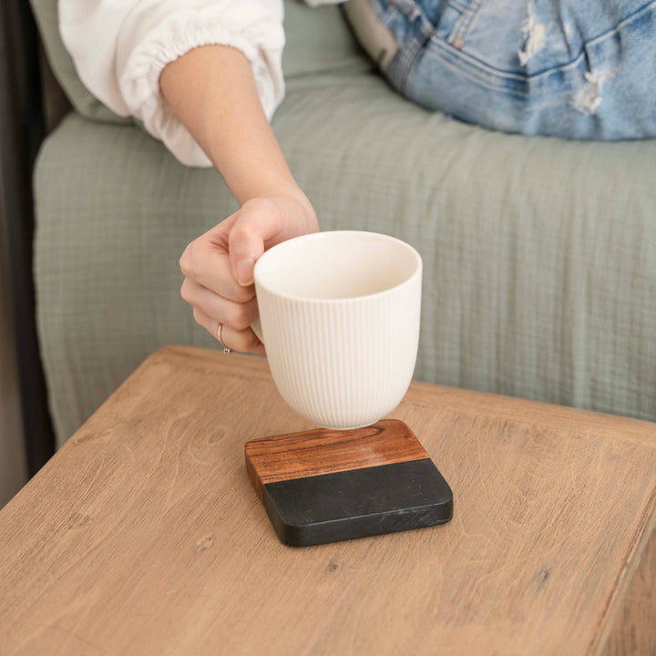 Artisan Marble and Wood Coaster Set (Set of 4 Black)