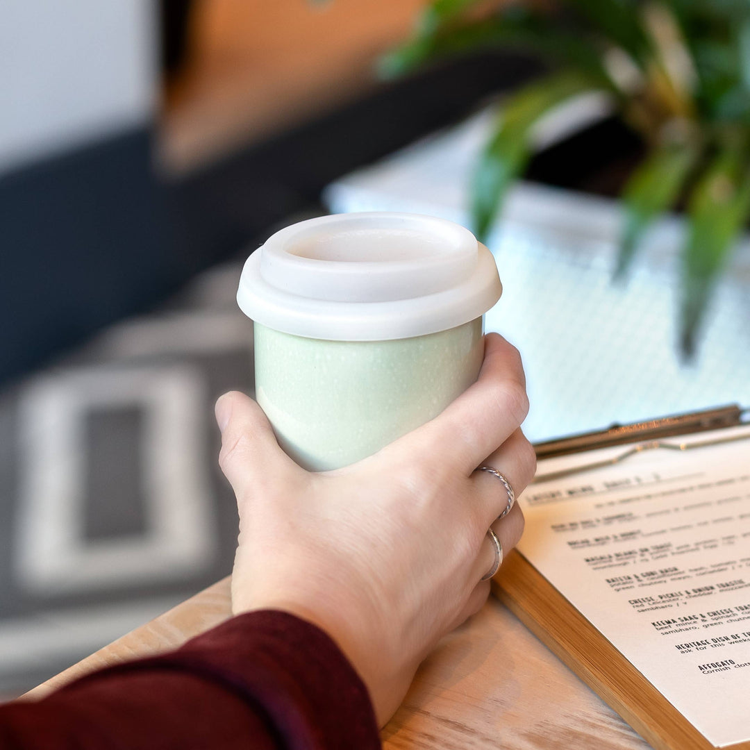Mist Ceramic Travel Mug — 12 oz with Lid &amp; Sleeve