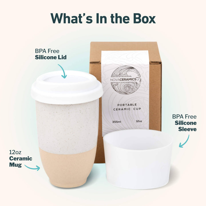 Dune Ceramic Travel Mug — 12 oz with Lid &amp; Sleeve