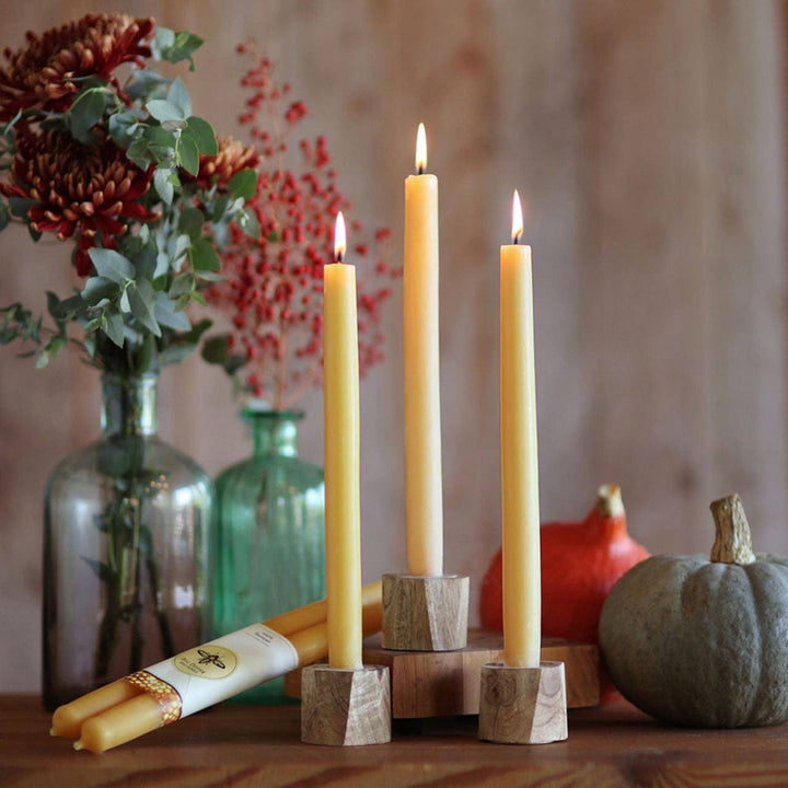 100% Pure Beeswax Taper Candles — Hand-Dipped